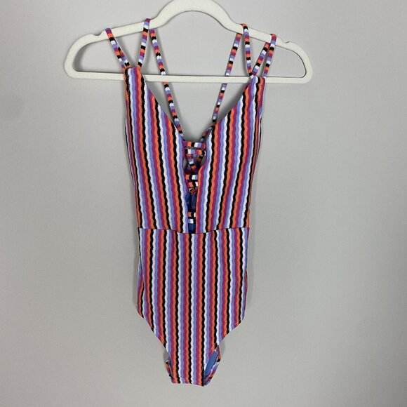 Jessica Simpson Got the Groove Plunge Strappy One Piece Swimsuit Womens Sall - Picture 3 of 9